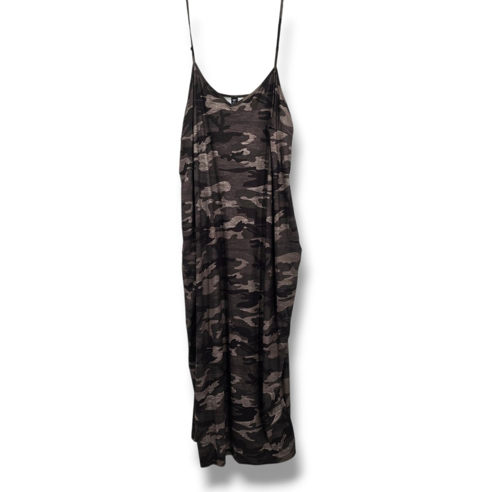 Shein Curve Camo Cami Maxi Dress Womens 5XL Green Gray Pockets V-Neck Relaxed